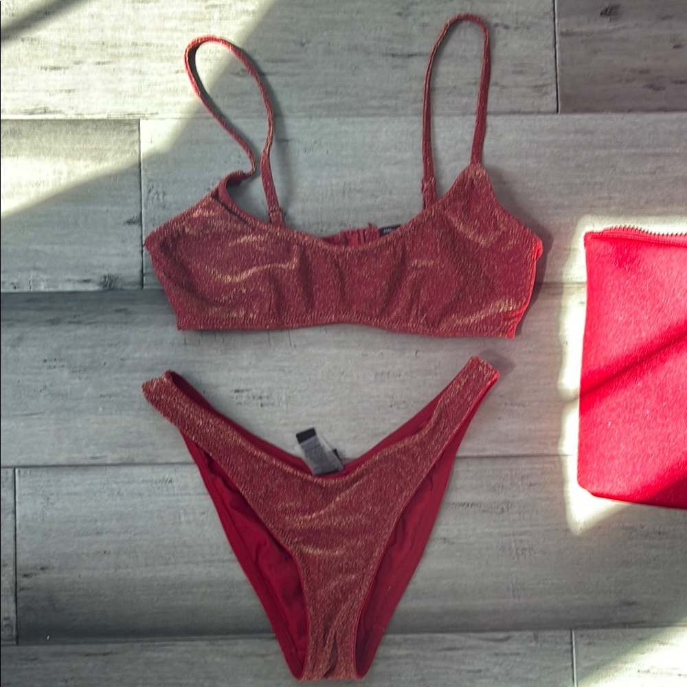 Red Sparkle cheeky Triangl Bikini